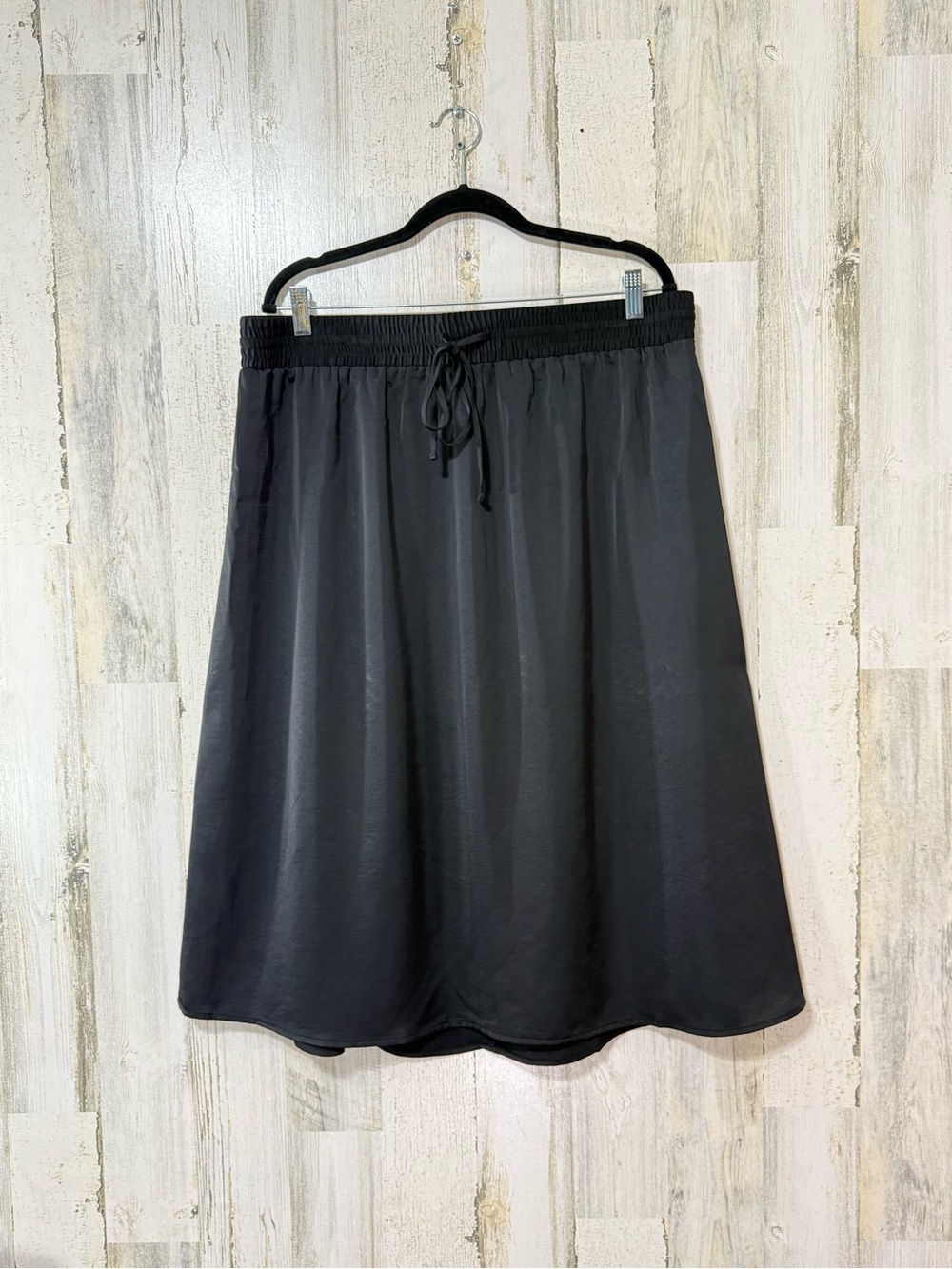 a new day Black A-Line Satin Midi Skirt with Drawstring Waist